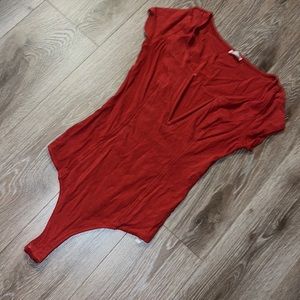 Red deep v bodysuit